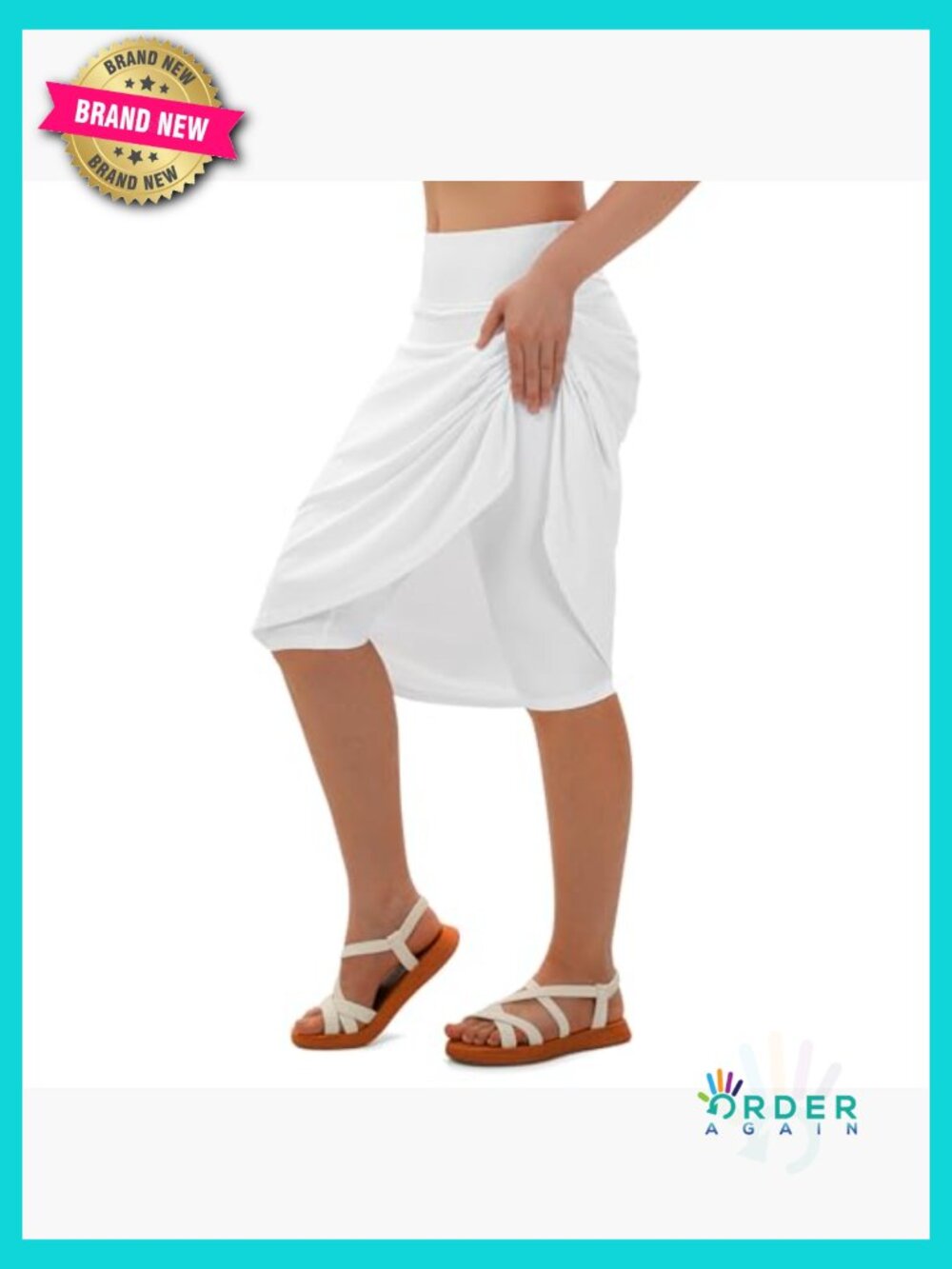 Midi Length Swim Skirt With 2-In-1 Leggings Hidden Zipper Pockets Modest 26" View 2